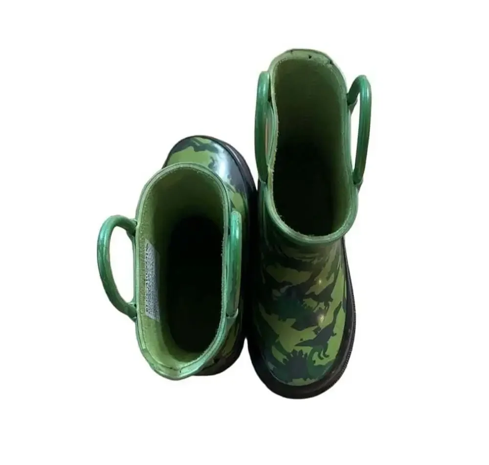 Blue Mountain Kids Rubber Rain Boots Dinosaur Camo Print with Easy-On Handles